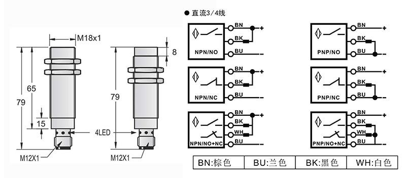M18-M12-79mm圓柱標(biāo)準型接近開關(guān)接頭式